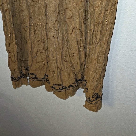 Vintage Selwct Womens short sleeve  button up embroidered brown dress, size M - Picture 5 of 8